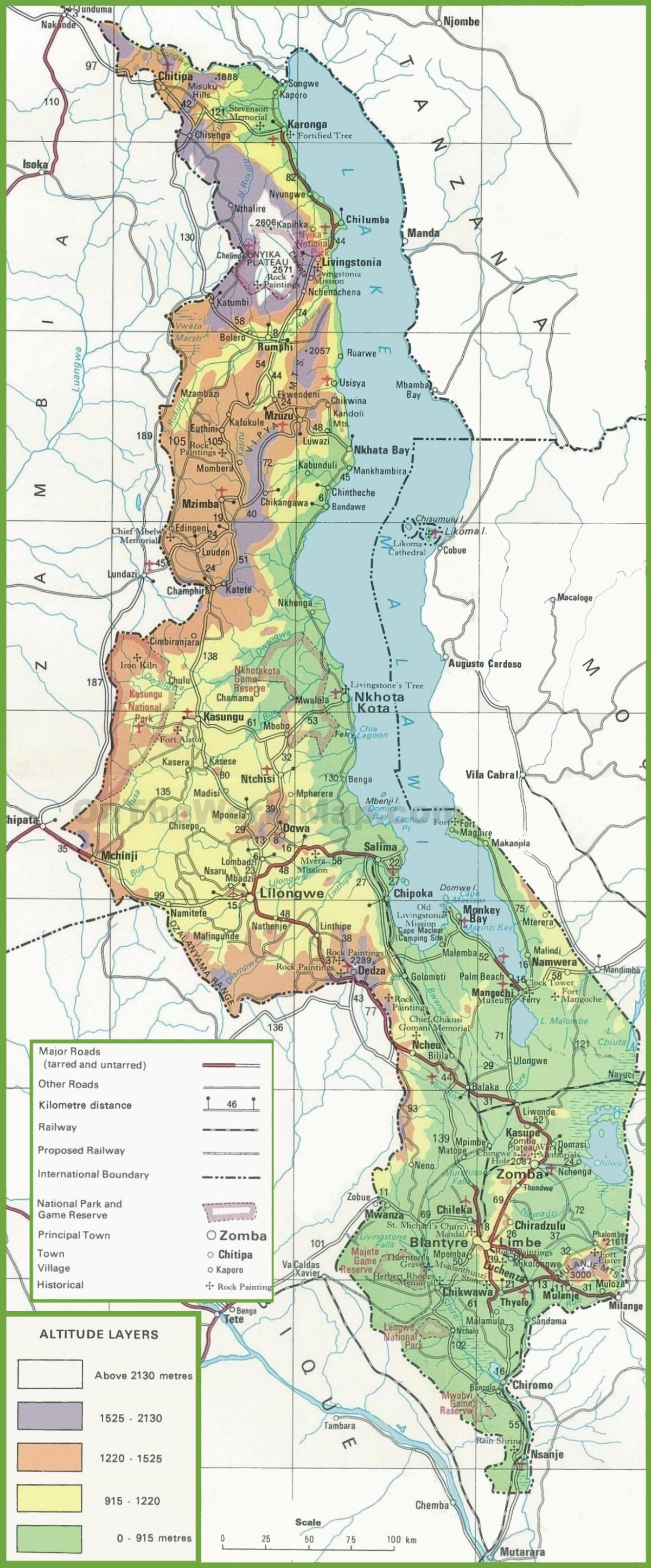 mapa fizyczna mapa Malawi