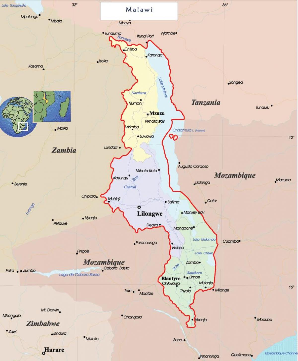 mapa Malawi politycznych