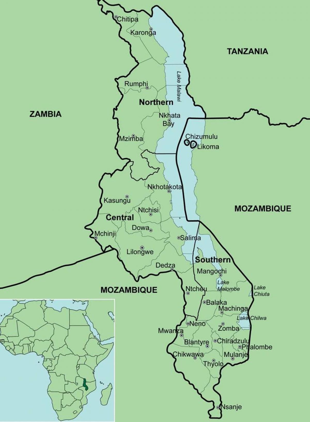 mapa Malawi pokazuje dzielnic