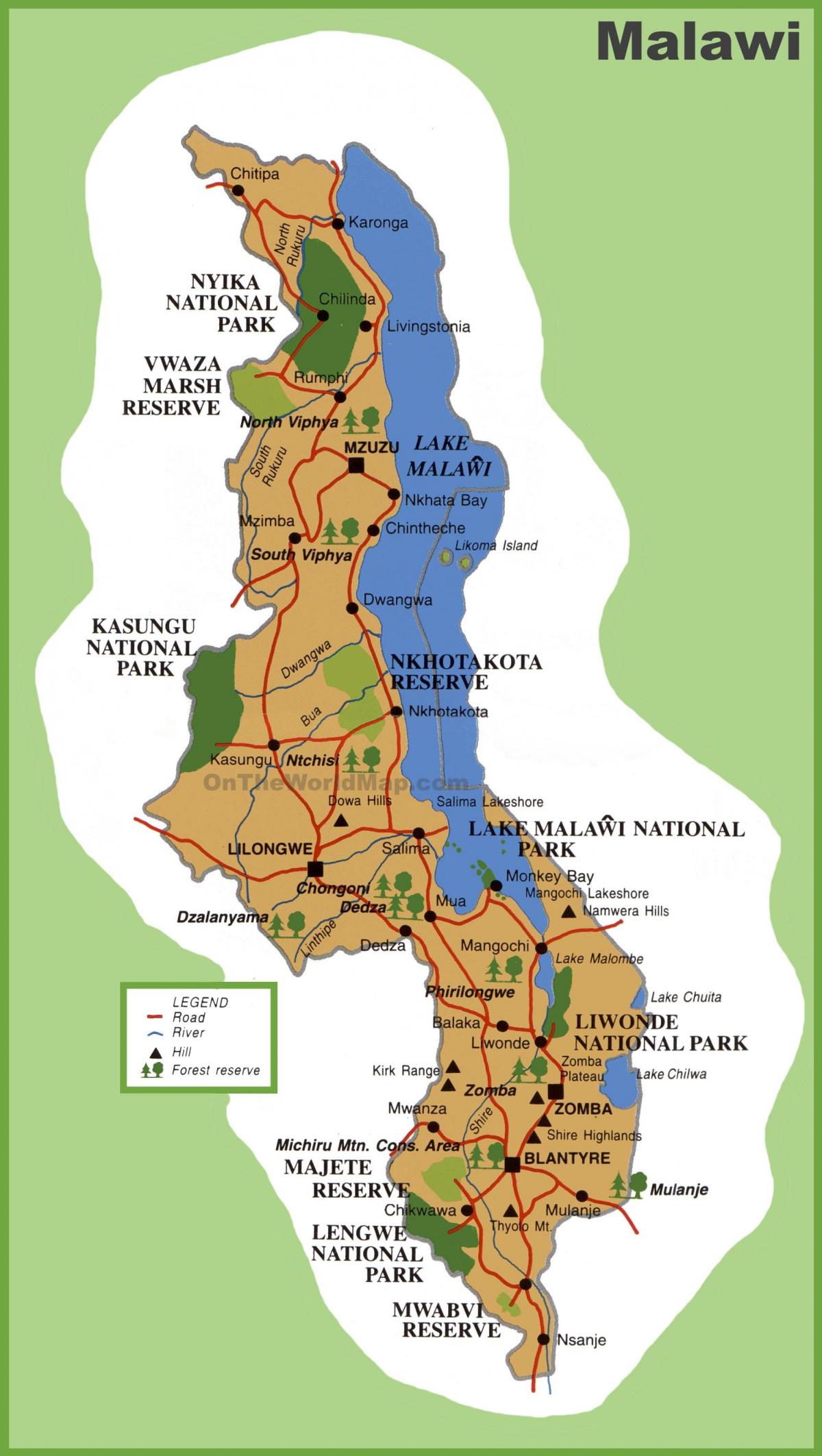 mapa Malawi i innych krajów